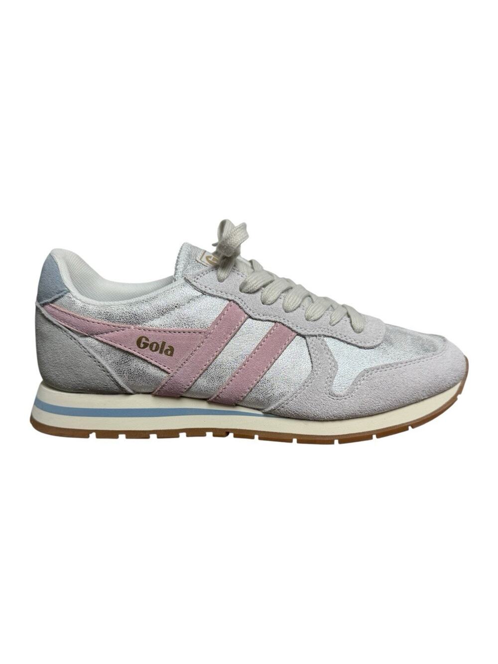 Gola Daytona Blaze CLB338 Silver Chalk Pink Grey Leather Sneakers Womens US 7.5